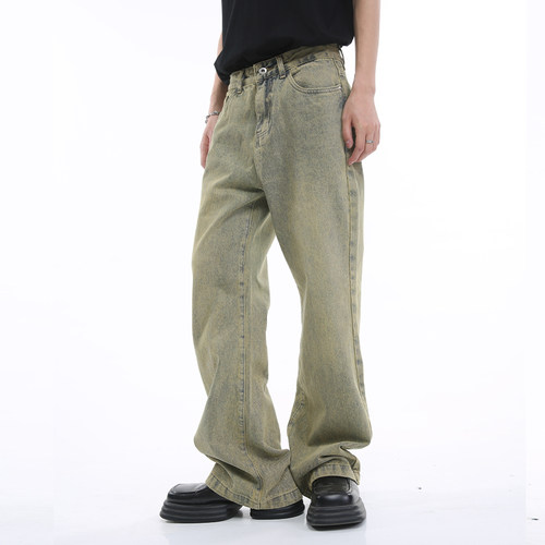 原创复古韩版微喇叭水洗牛仔裤