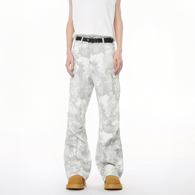 Voguo Relay 韩版雪地迷彩宽松直筒多口袋工装裤牛仔裤男女情侣款