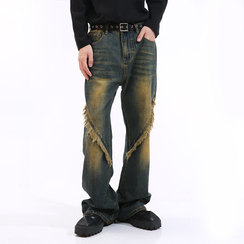 张极同款设计感牛仔裤