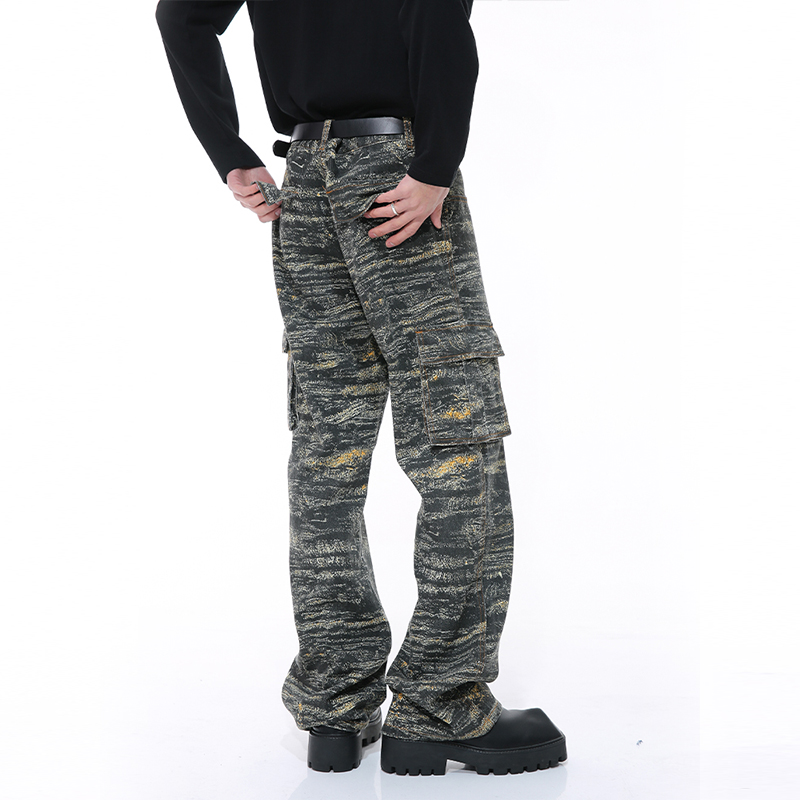 美式迷彩褶皱直筒裤长裤春季