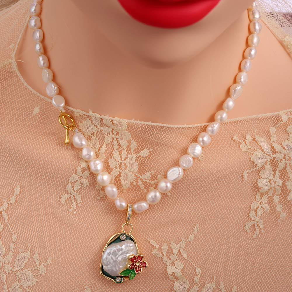 纯天然淡水珍珠镀18k金毛衣链