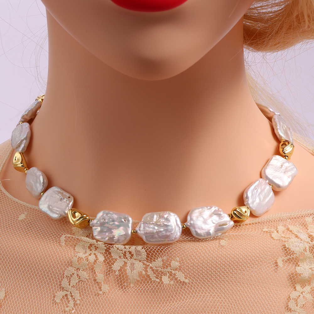 天然淡水巴洛克项链铜镀真金保色