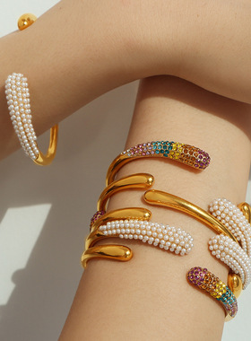 Timothee小众设计欧美ins风格时尚单品钛钢18k镀金质感手镯女首饰