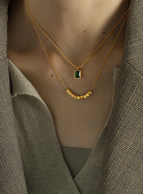 Timothee小众设计祖母绿锆石吊坠镀18K金八方来财双层锁骨链配饰