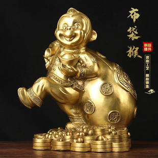 铜猴子摆件金猴送福家居装饰品摆件 铜拉布袋猴摆件开业铜工艺品