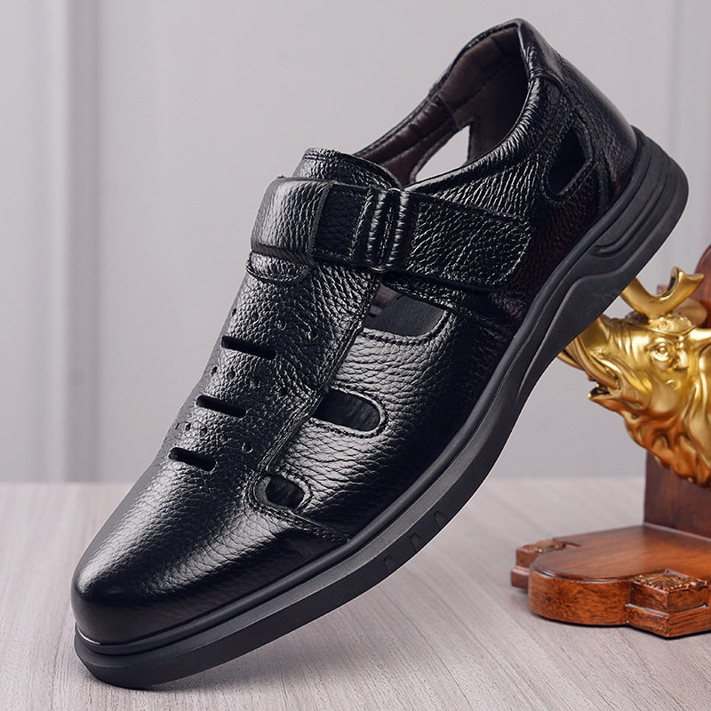 高端品质头层牛皮男士中老年洞洞鞋2026夏季新款防滑商务户外凉鞋