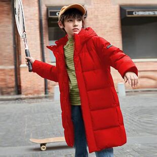 高品质男女款中长款加厚鸭绒冬季潮流儿童红色羽绒服冬装过膝外套