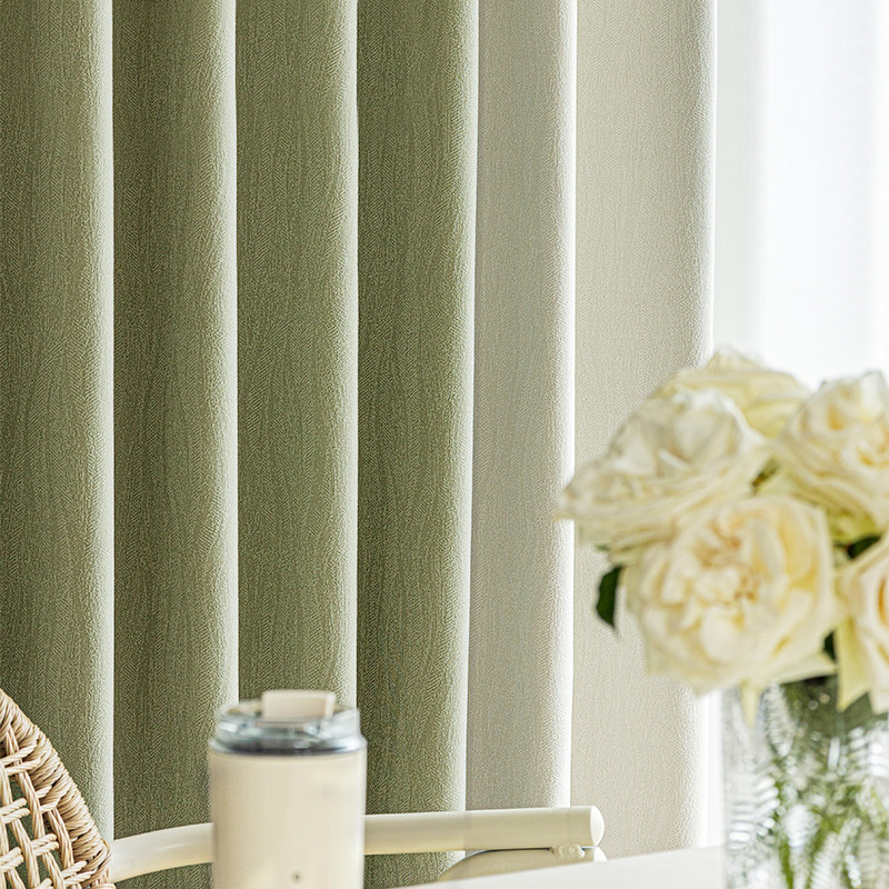 窗帘2022新款客厅卧室遮光窗帘抹茶水芙棉法式奶油雪尼尔流沙肌理