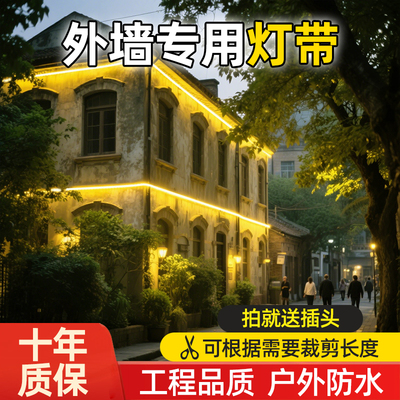 外墙装饰灯带超亮220v户外防水庭院别墅专用夜景柔性氛围led灯条