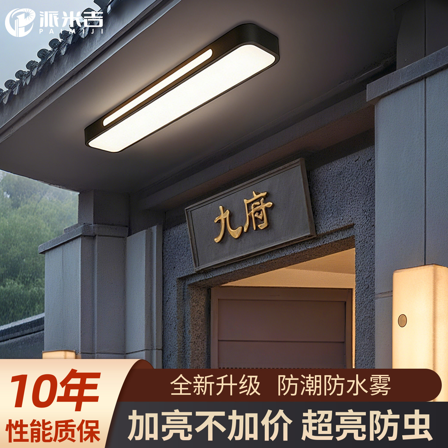 别墅大门口长条灯自建房入户门厅室外房檐阳台走廊防潮防虫吸顶灯
