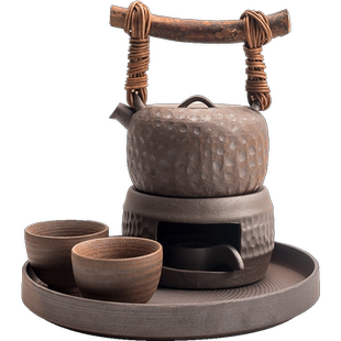 匠者粗陶廊桥壶温茶炉底座创意藤编提梁壶原矿壶磨砂无忧茶具套装