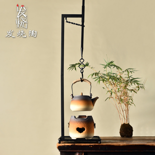 茶室布置台式 自在钩围炉煮茶炭炉中式 炭炉木炭炉煮茶壶陶瓷提梁壶