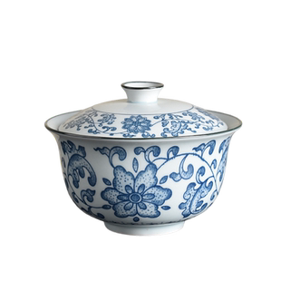 发烧陶超大号450ml盖碗大容量陶瓷泡碗复古高档茶具青花瓷二才碗