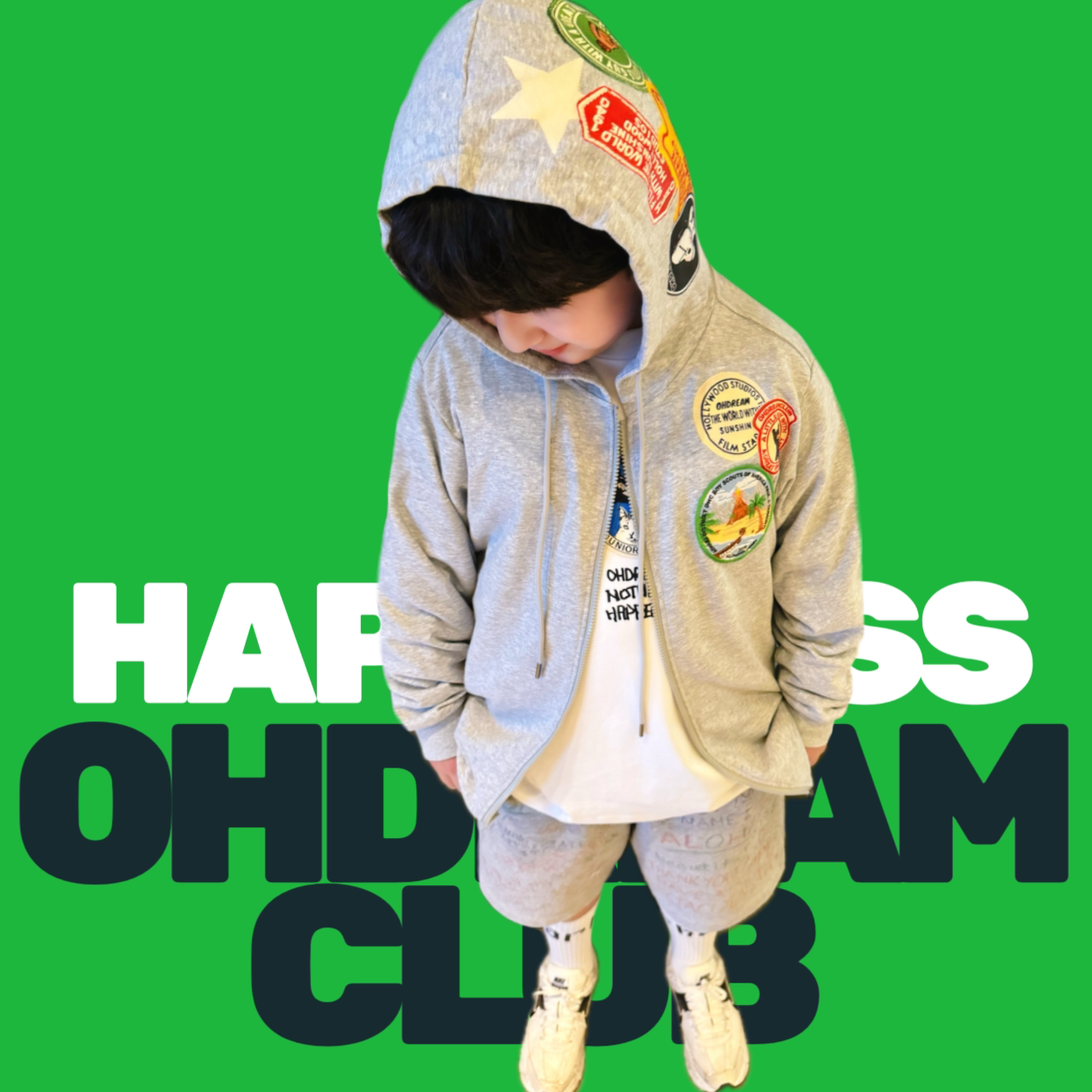 OHDREAM童装灰色彩徽章男女童亲子卫衣开衫帽衫