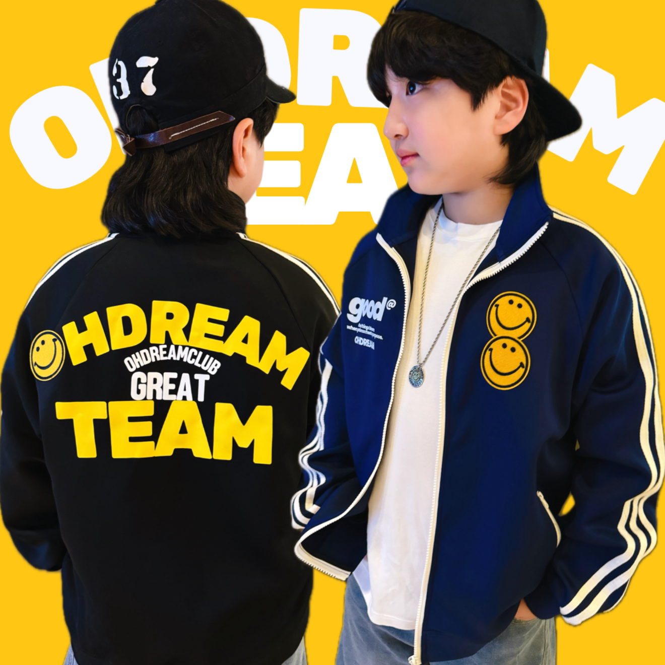 OHDREAM童装复古三条杠笑脸男女童亲子夹克外套两色入