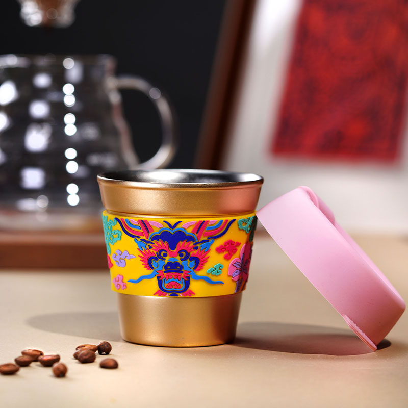 角楼咖啡彩云蓝龙精品咖啡杯不锈钢随手杯生肖龙新年办公水杯礼物