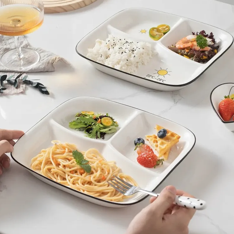 儿童专用分格餐盘家用一人食早餐吃饭盘陶瓷分隔盘小孩餐具菜盘子