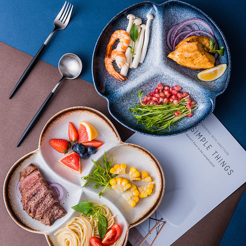 分格餐盘陶瓷日式家用三格盘