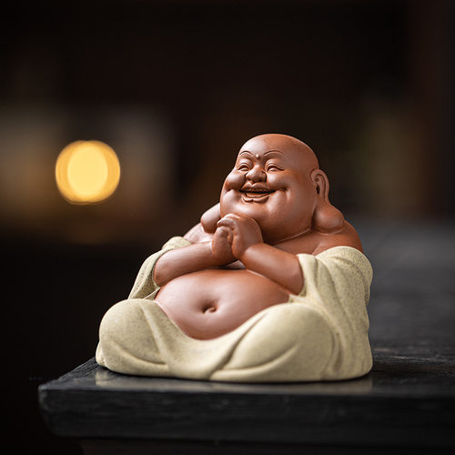 聚顺缘紫砂招财弥勒佛茶宠摆件