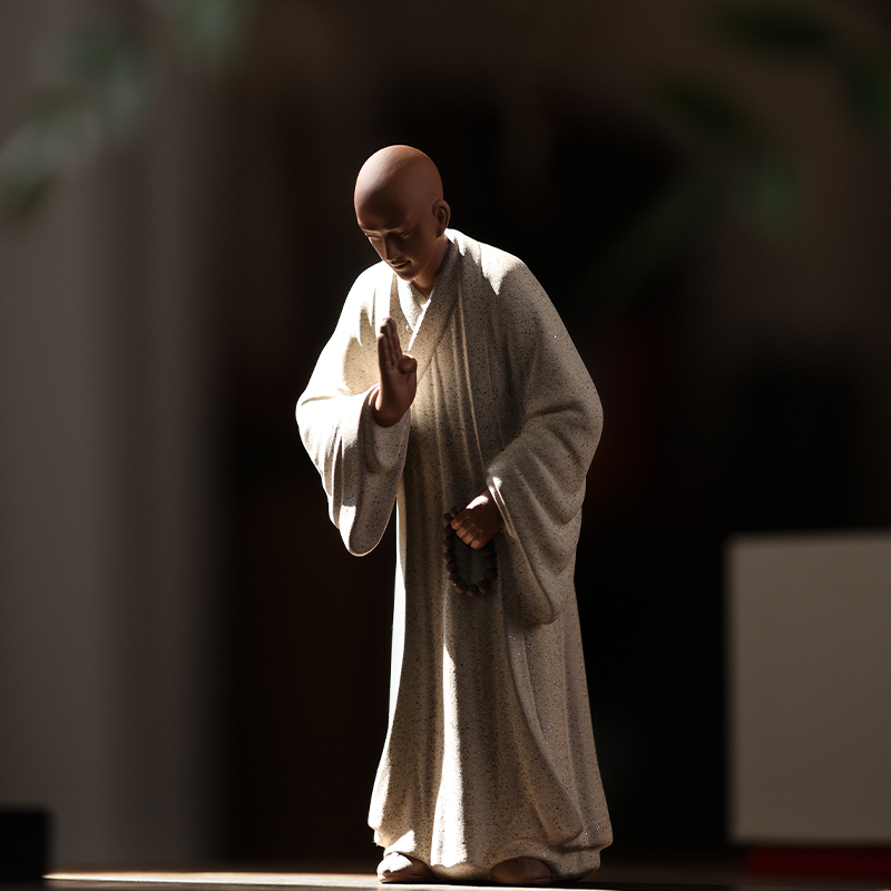 禅意礼佛小和尚紫砂摆件创意人物小沙弥茶宠茶道家居茶桌面装饰品