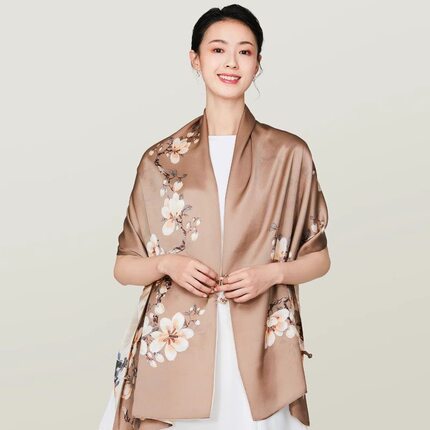 2024新款桑蚕丝丝巾双层盘扣真丝女旗袍披肩节日送礼围巾两用礼盒