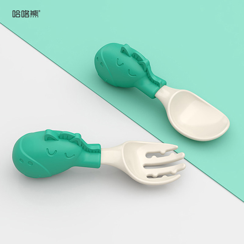 宝宝勺子学吃训练新生婴儿吃饭短柄硅胶叉勺PP儿童餐具套装辅食