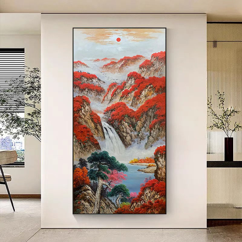 《鸿运当头》高端原创纯手绘油画玄关装饰画山水国画走廊过道挂画