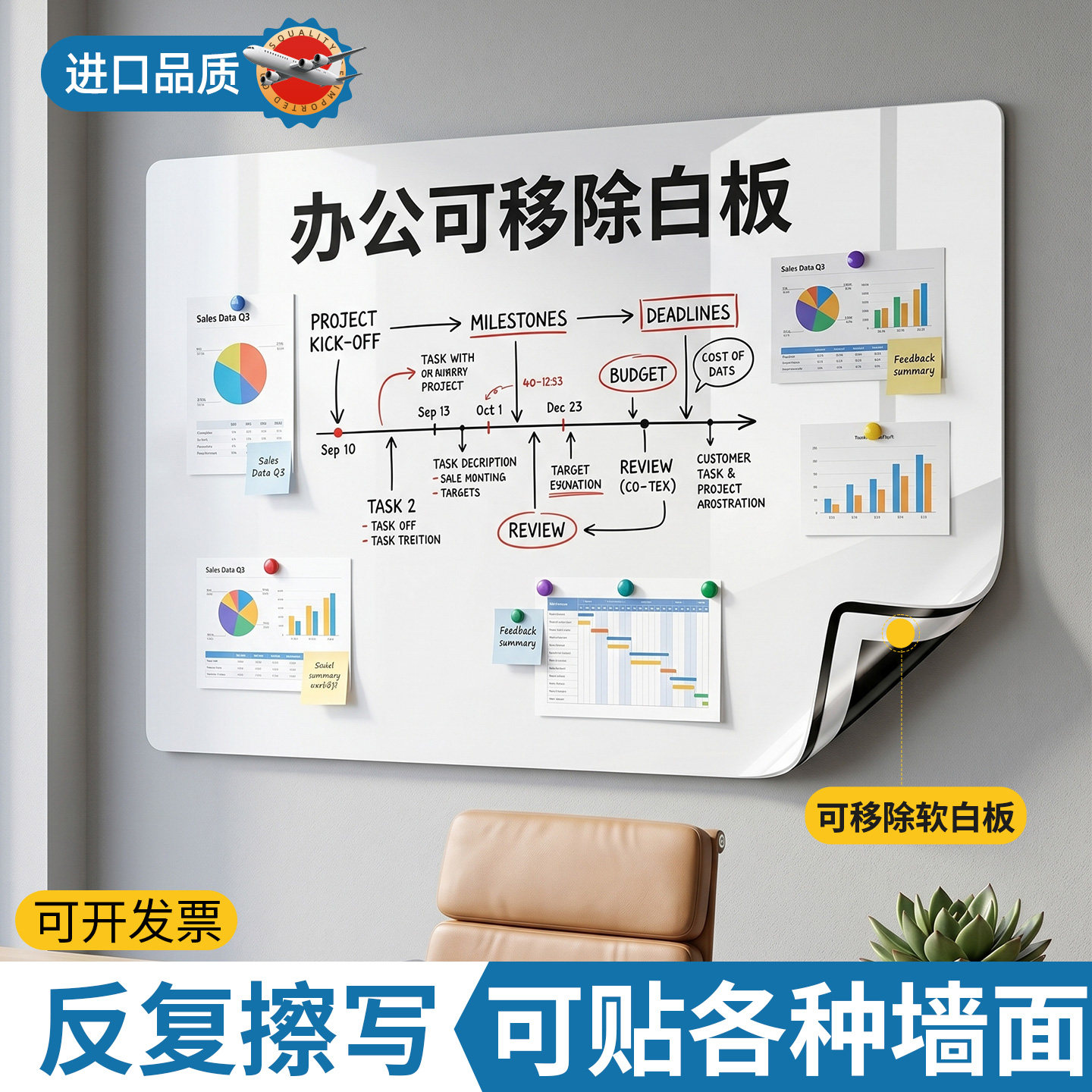 磁艺家办公白板墙贴可移除