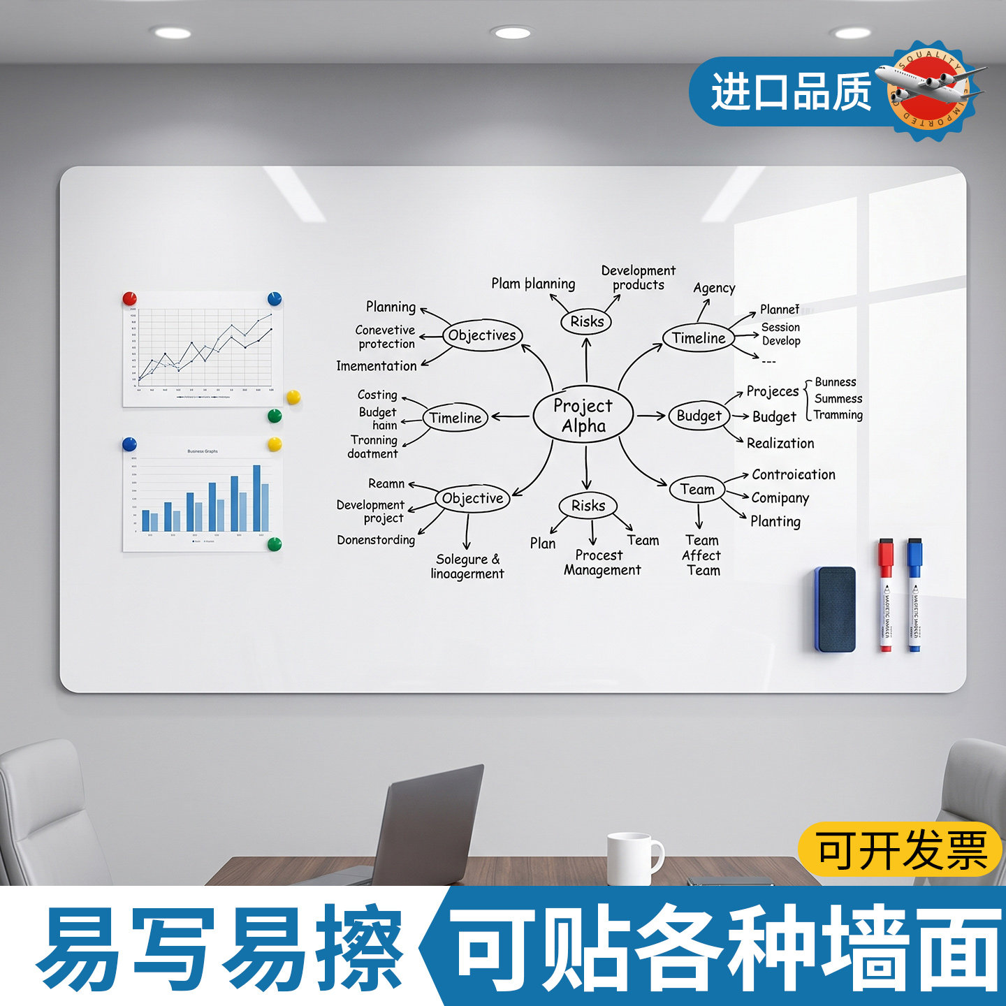 磁艺家办公白板墙贴磁性可移除