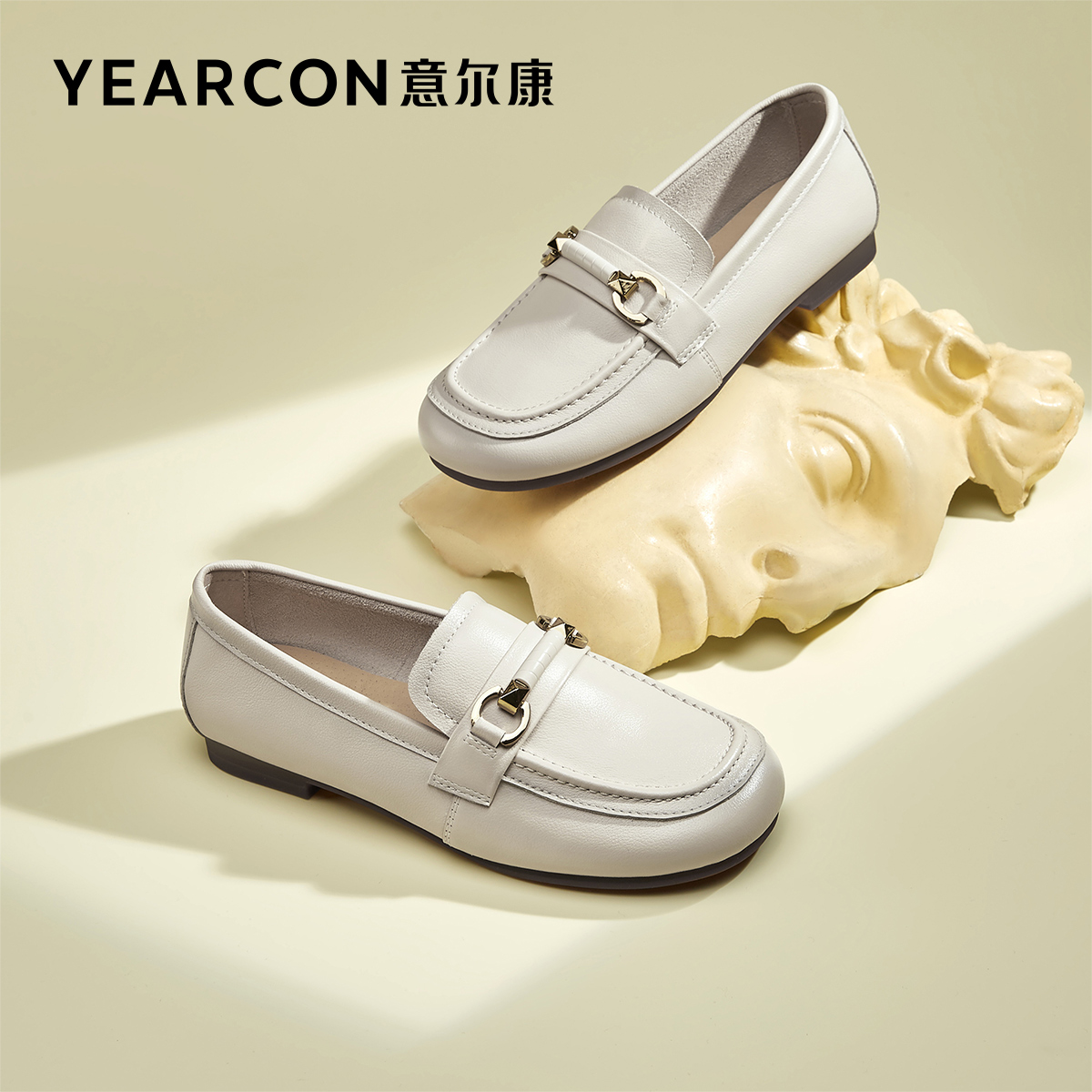 意尔康女鞋2023春季新款女士乐福鞋真皮低跟久站不累工作鞋妈妈鞋