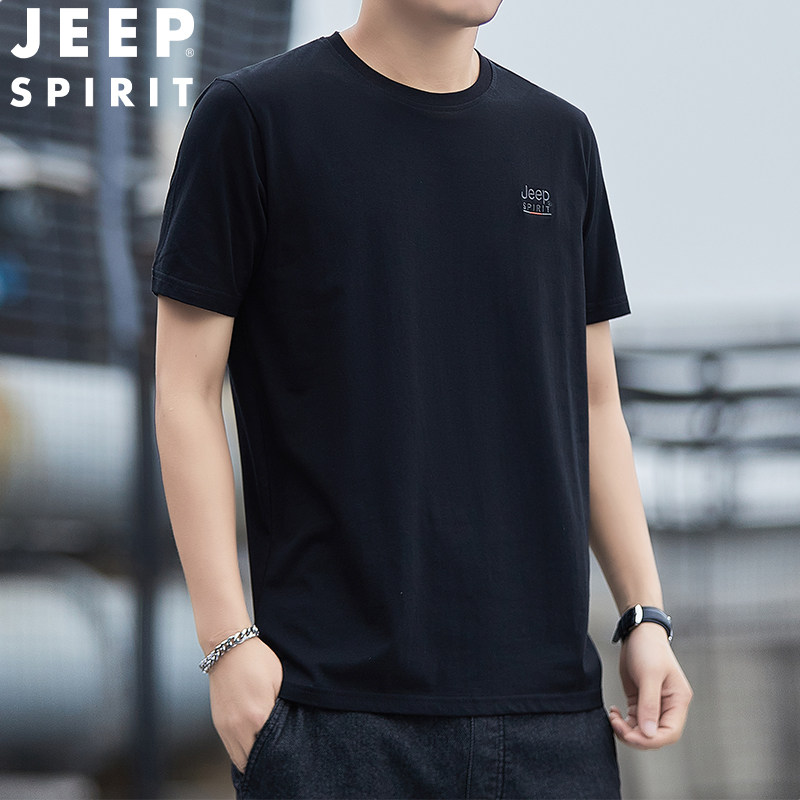 JEEP吉普男士短袖t恤夏季圆领半袖纯棉T恤宽松休闲薄款弹力速干衫