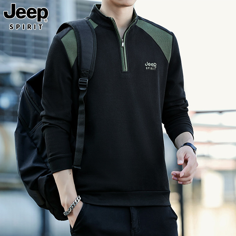 JEEP吉普秋冬半拉链立领卫衣男