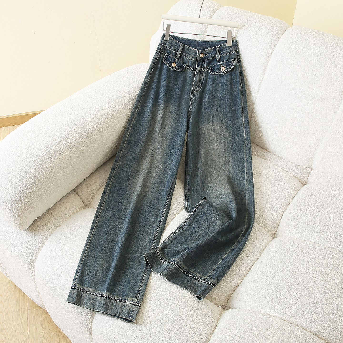 怀旧蓝复古高腰垂感阔腿牛仔裤女春季宽松遮胯显瘦水洗直筒长裤,女装/女士精品,牛仔裤,淘宝优惠券,粉丝福利购,淘宝优惠卷