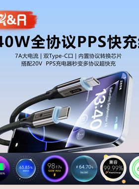 AR全协议140W超快充线7A大电流PPS协议转换线支持小米17ProMax华为OPPO荣耀vivo苹果16安卓手机闪充PD编织线