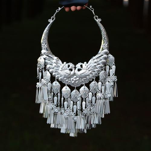 新款苗族侗族彝族土家族演出服银饰品复古民族风苗银孔雀项圈包邮