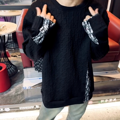 2025秋冬爆款卫衣套头男女同款休闲百搭圆领打底拼接长袖百搭上衣