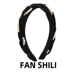 珍珠麻花辫发箍女款设计感布艺绢纱缎面头箍高颅顶显脸小发卡发捆