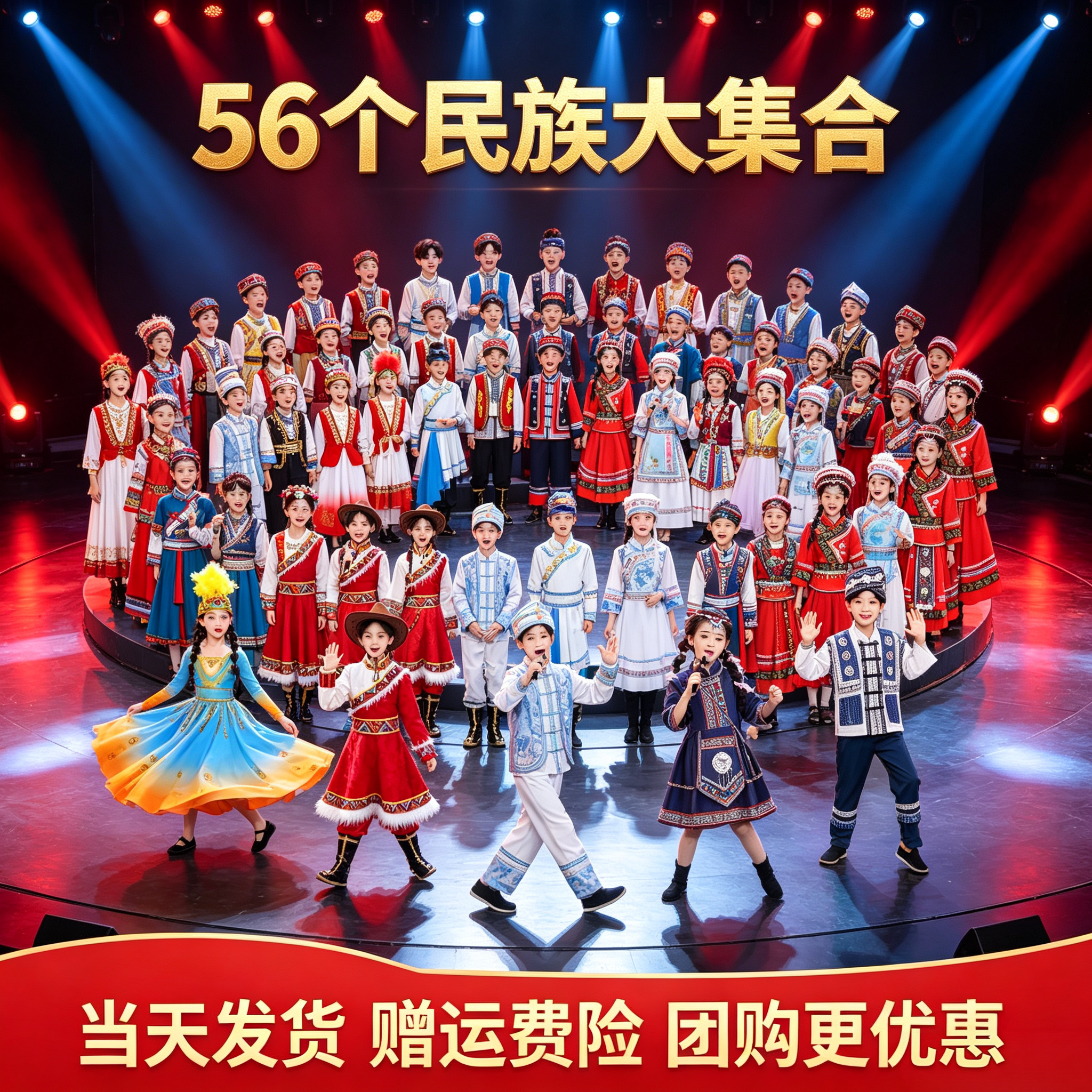 56个少数民族服儿童蒙古族哈尼族女童苗族藏族彝族壮族六一演出服