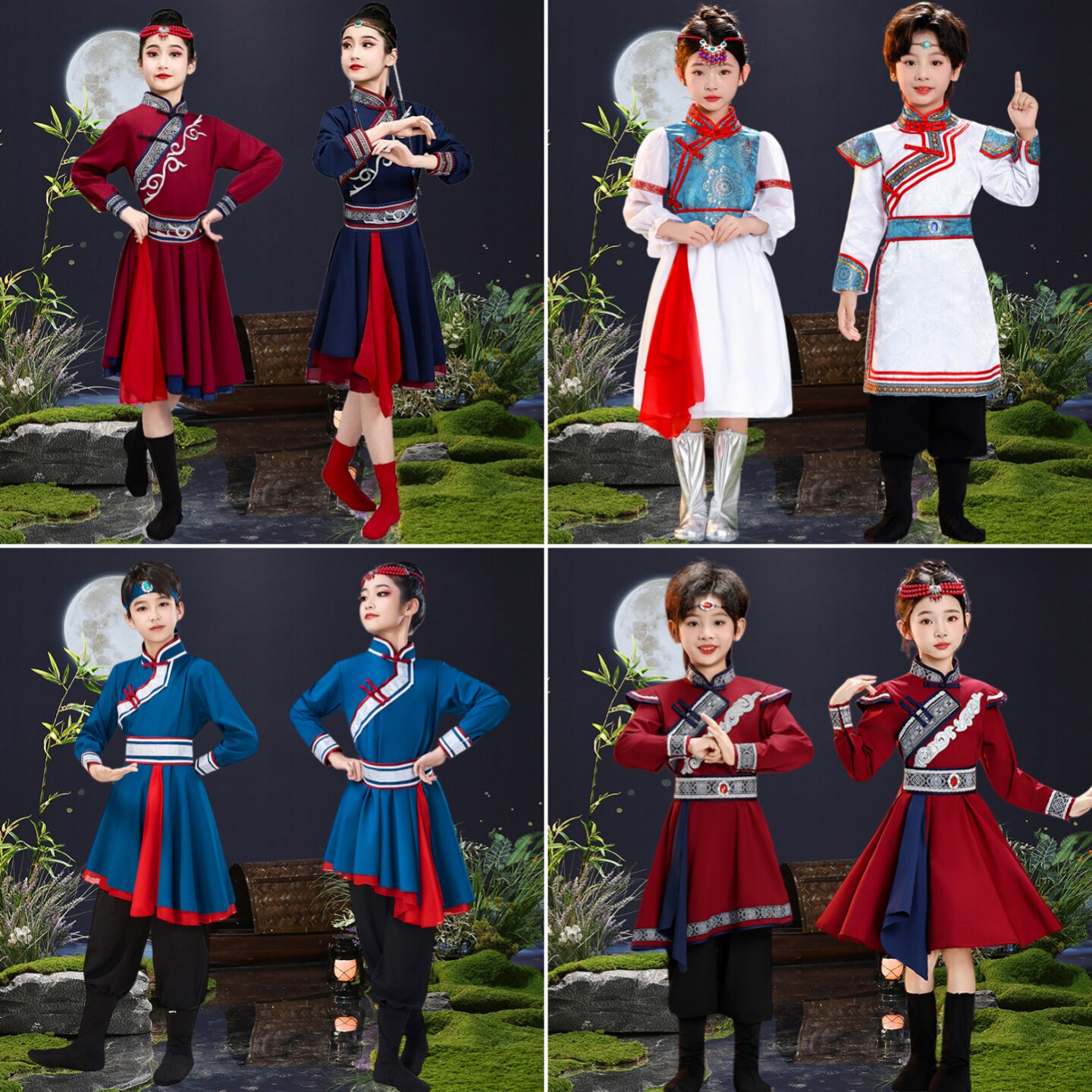 六一儿童蒙古族白马舞蹈演出服男女童幼儿少数民族蒙族筷子舞旅拍