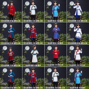 蒙古服装儿童女蒙古族舞蹈演出服女童草原蒙古服族白马筷子舞服饰