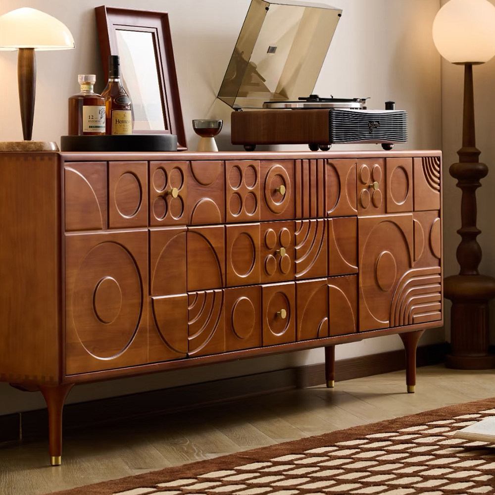 北美实木餐边柜复古玄关斗柜高边柜靠墙一体客厅隔断储物置物柜子