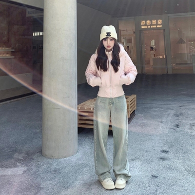 粉色大毛领90白鸭绒羽绒服女短款