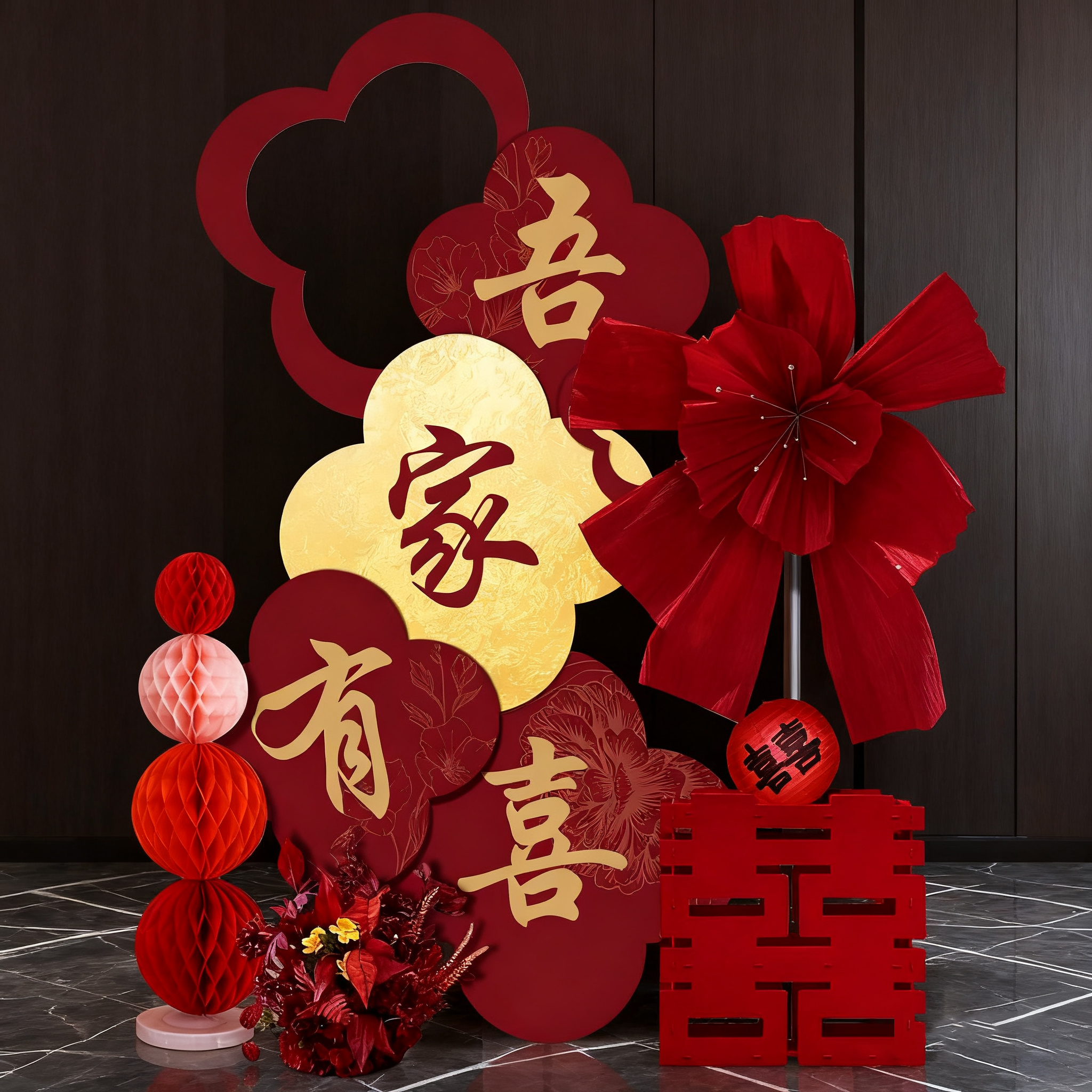 吾家有喜迎宾牌仿真花装饰