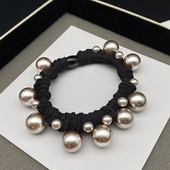 珍珠头绳黑色发圈高级感发绳头花扎头发马尾韩国高弹力皮筋女头饰