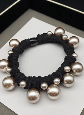 珍珠头绳黑色发圈高级感发绳头花扎头发马尾韩国高弹力皮筋女头饰