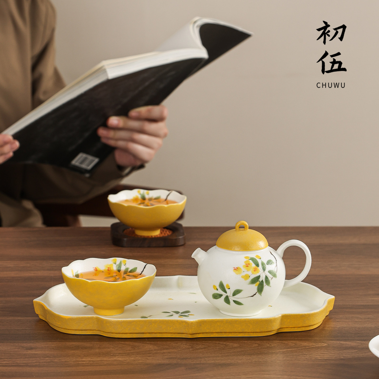 初伍手绘桂花茶壶一人饮茶具套装图片
