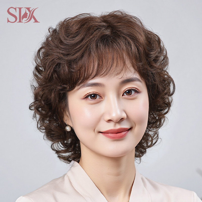 假发女中长卷发妈妈短卷发仿真头发自然真发全真人发丝全头套造型