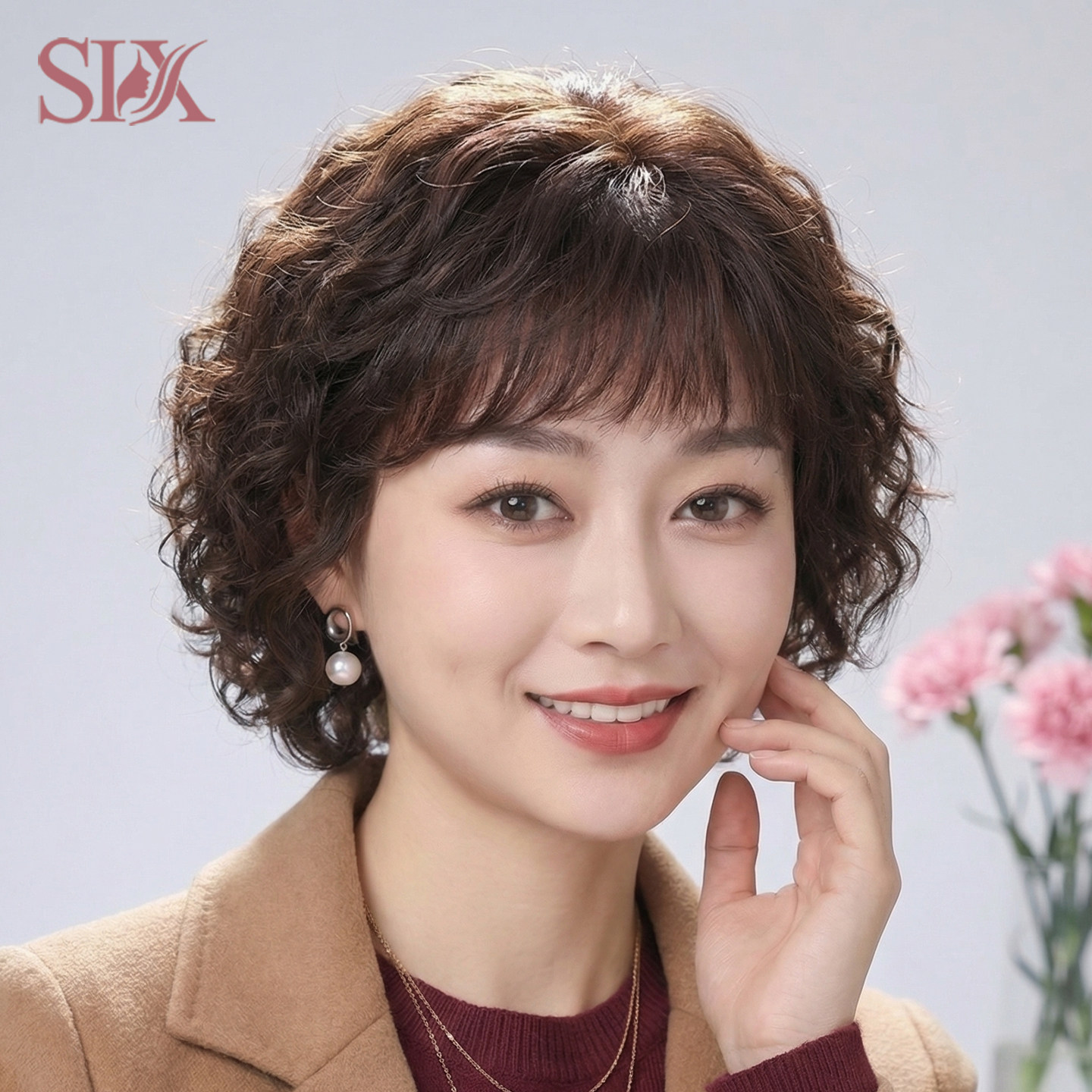 假发真发全真人发中老年短卷发假发套妈妈全头套女士自然真头发