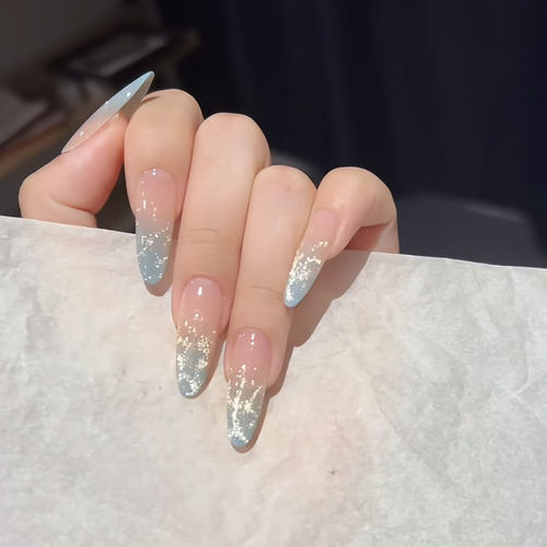 【蓝色大海】裸感肤色显白蓝色渐变波光粼粼水波纹猫眼手工穿戴甲