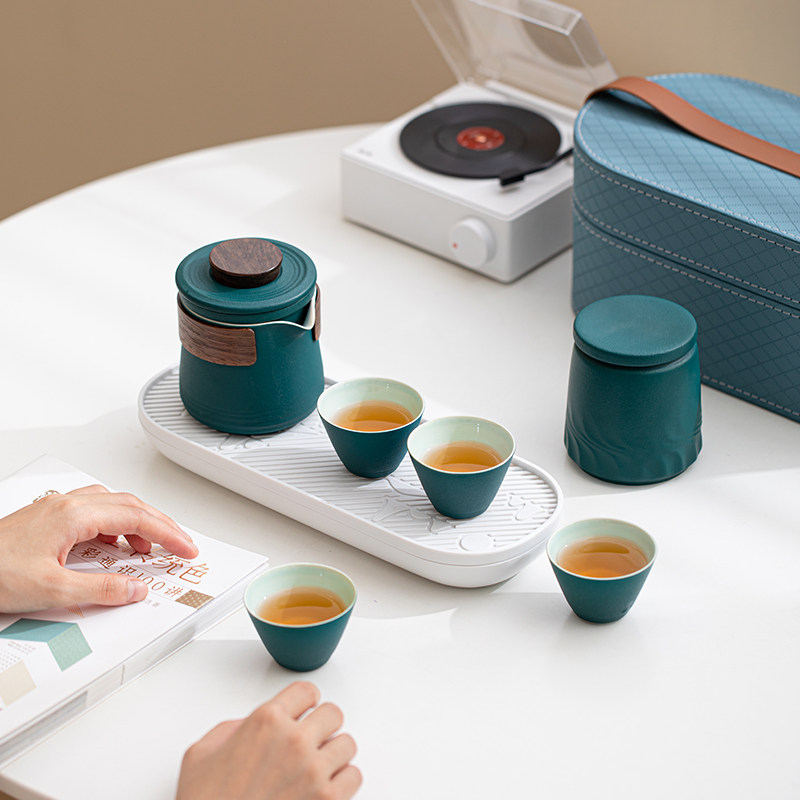 中式旅行功夫茶具小套装家用简约泡茶壶陶瓷茶杯户外茶盘便携式包